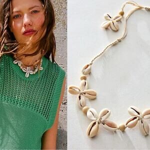 Free People Happy Days Shell Necklace NWT Neutral Bohemian Beach Choker Summer